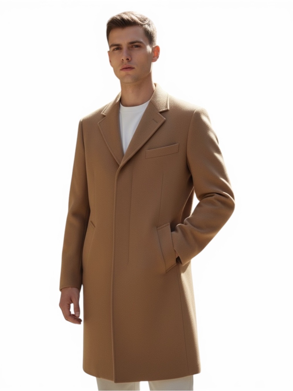 Battaglia Camel Cashmere Blend Top Coat Men’s Large Made in Italy Wool Overcoat